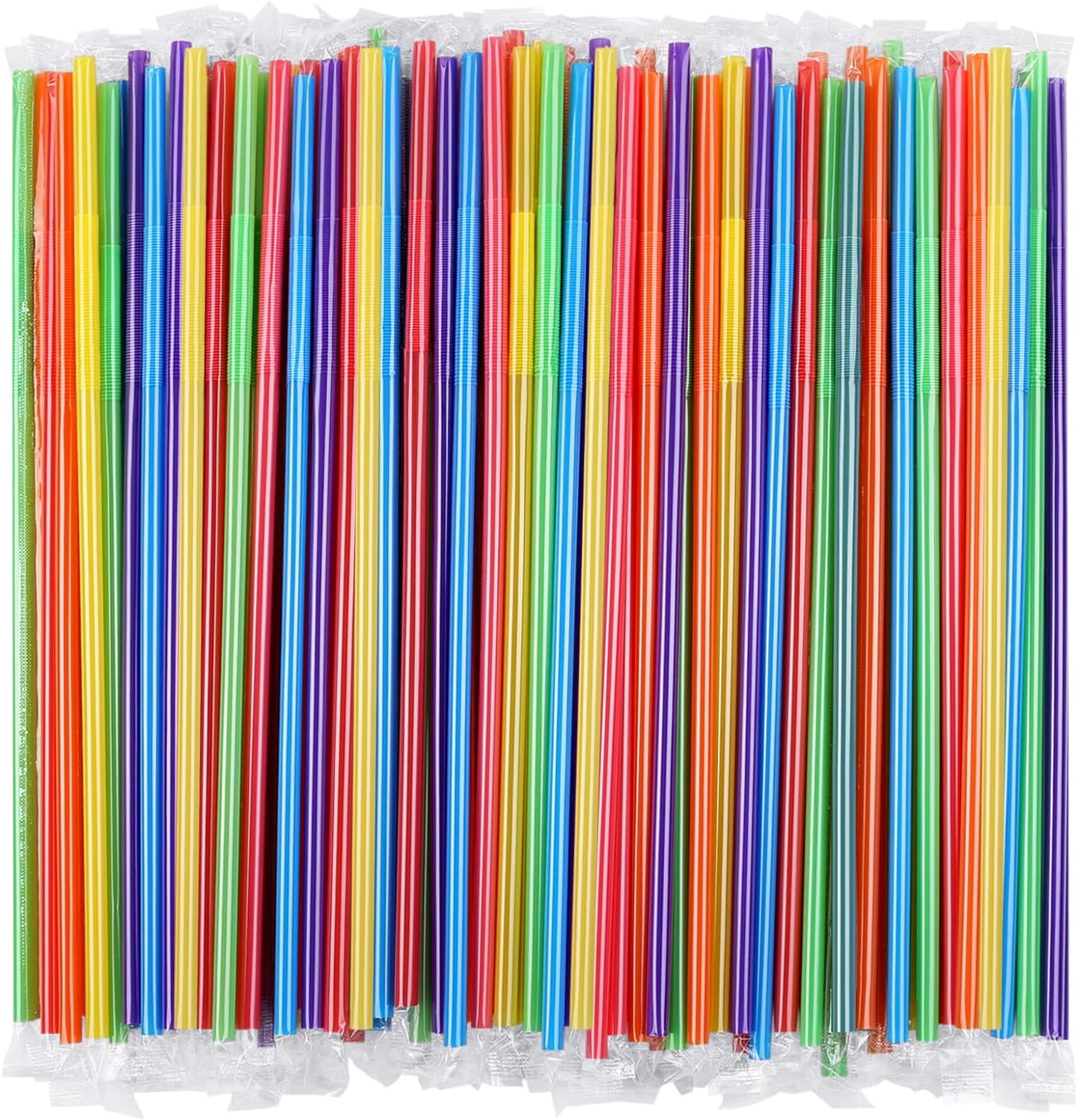 300 Pcs Individually Wrapped Colorful Flexible Plastic Straws