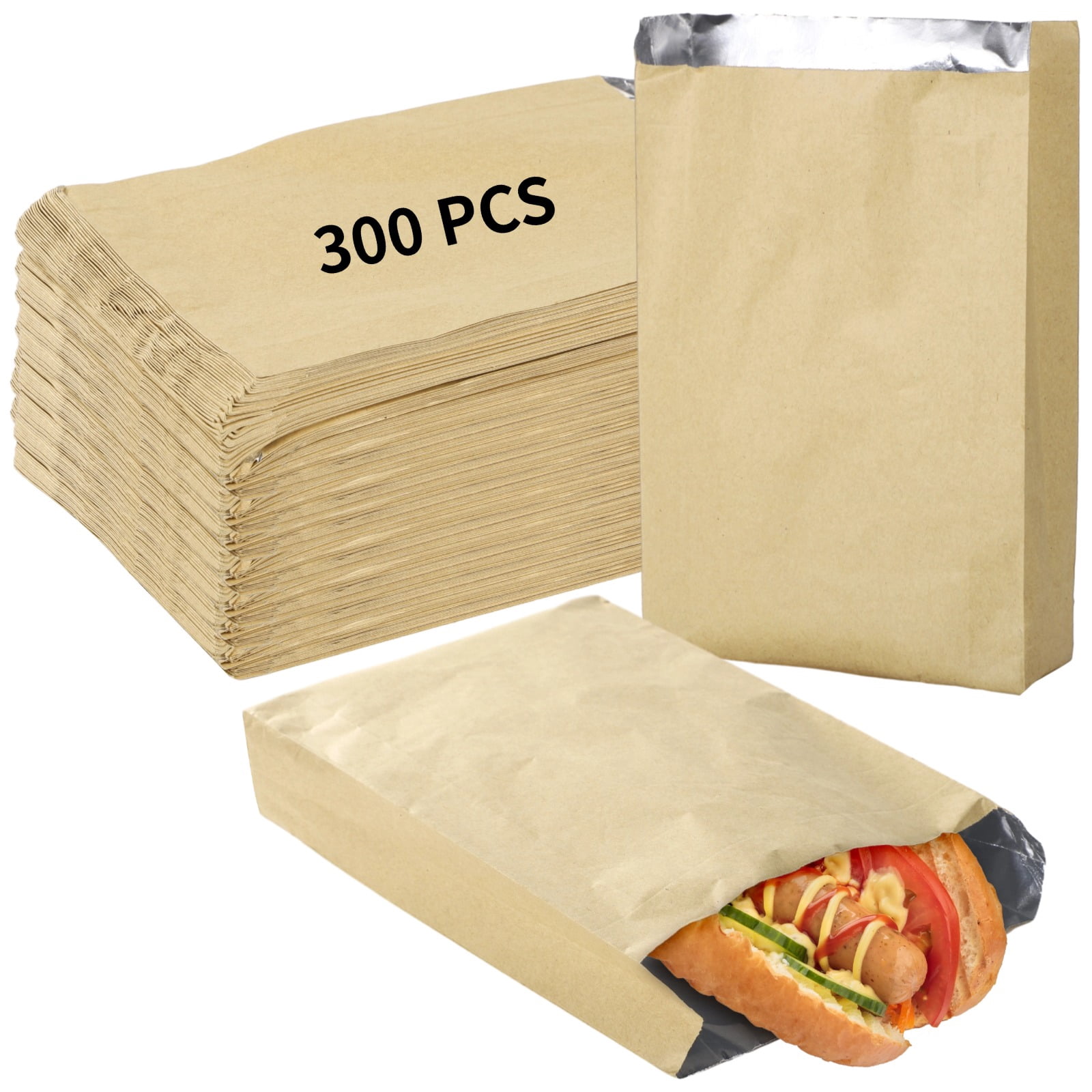 300 Pcs Insulated Hot Dog Wrap Pouch, Aluminum Foil Sandwich Wrappers, 9.8 x 6.3 x 1.6 in Kraft Paper Food Bags, Grease-Proof Paper Hamburgers Bags for Take Out