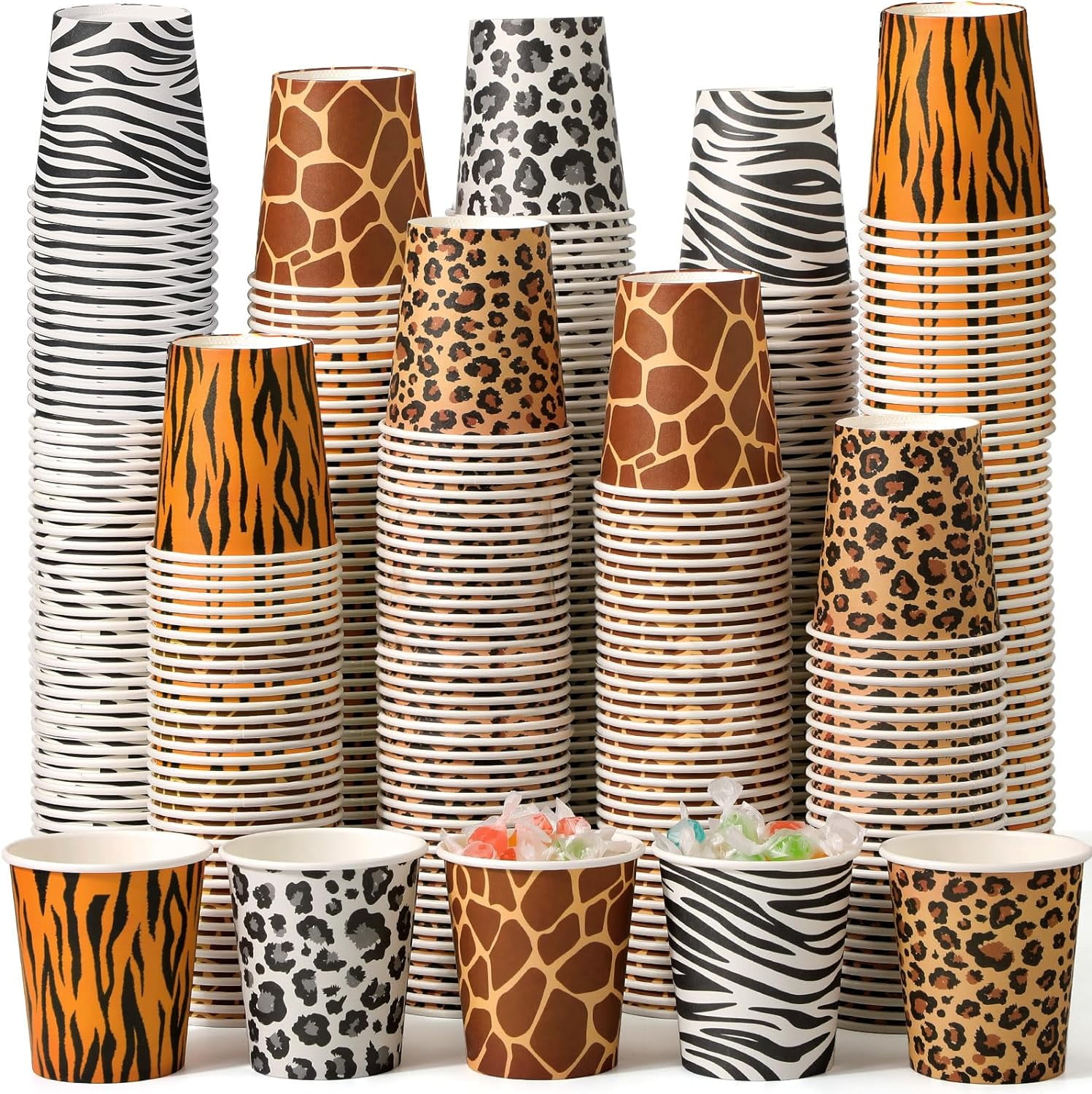300 Pcs Jungle Safari Animal Party Paper Cups Bulk Leopard Cheetah ...