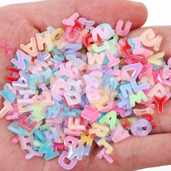 300 Pcs Letter Nail Charms, Mixed Candy Color Resin Letter Nail Charms with Glitter, Flatback Alphabet Nails Rhinestones for DIY Nails Art, Resin Charm for Crafts