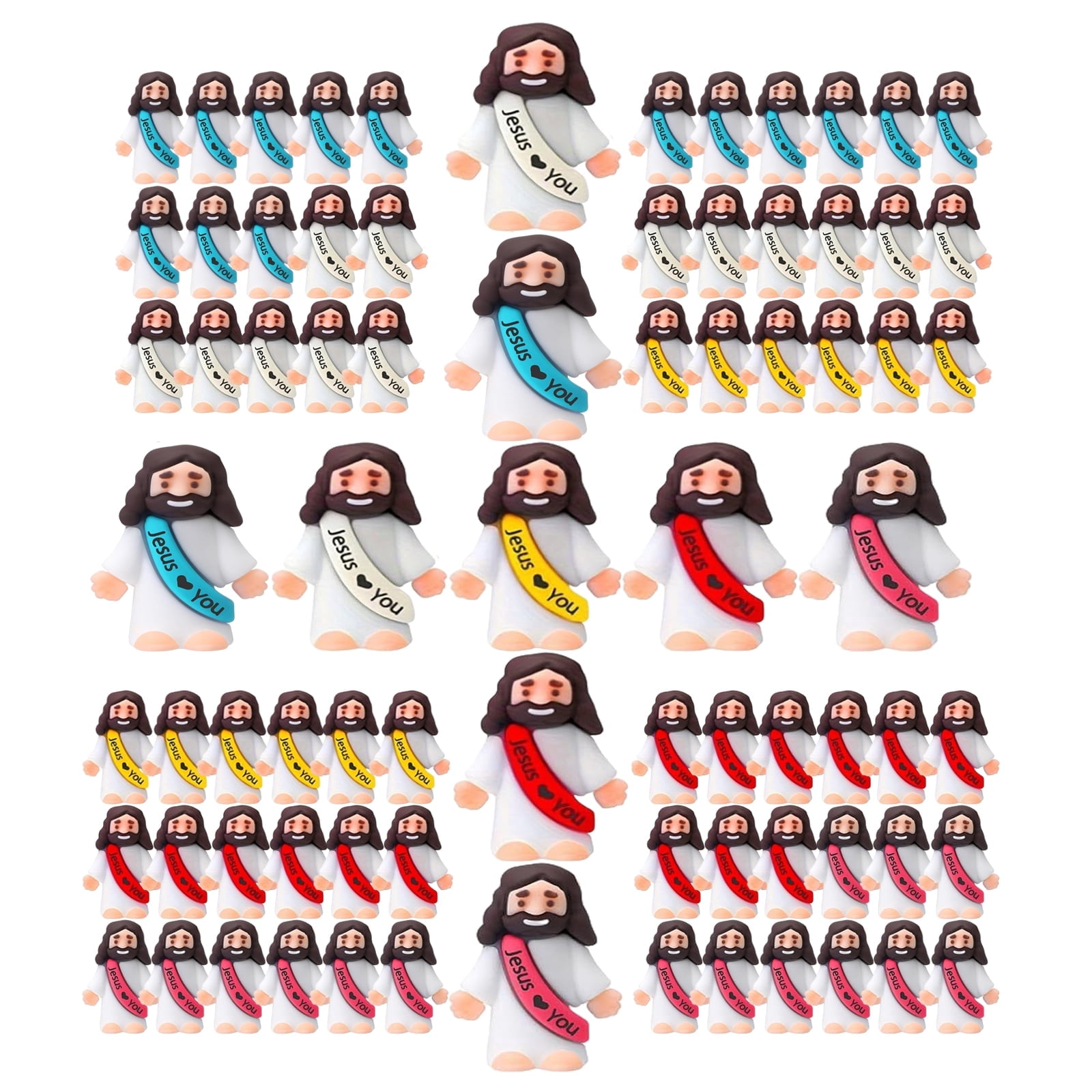 300 Pcs Little Jesus Figures – “Jesus Loves You” Mini Jesus in 5 Bright Colors, Religious Hide and Seek Game Favors for Easter, Sunday School, Baptism, and Church Events
