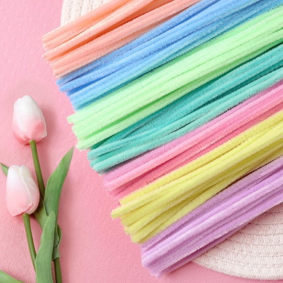 300 Pcs Soft Chenille Pipe Cleaners, Assorted Pastel Colors for Crafting, DIY Projects, Floral Arrangements, Activities, Holiday Decor (7 Candy Colors)