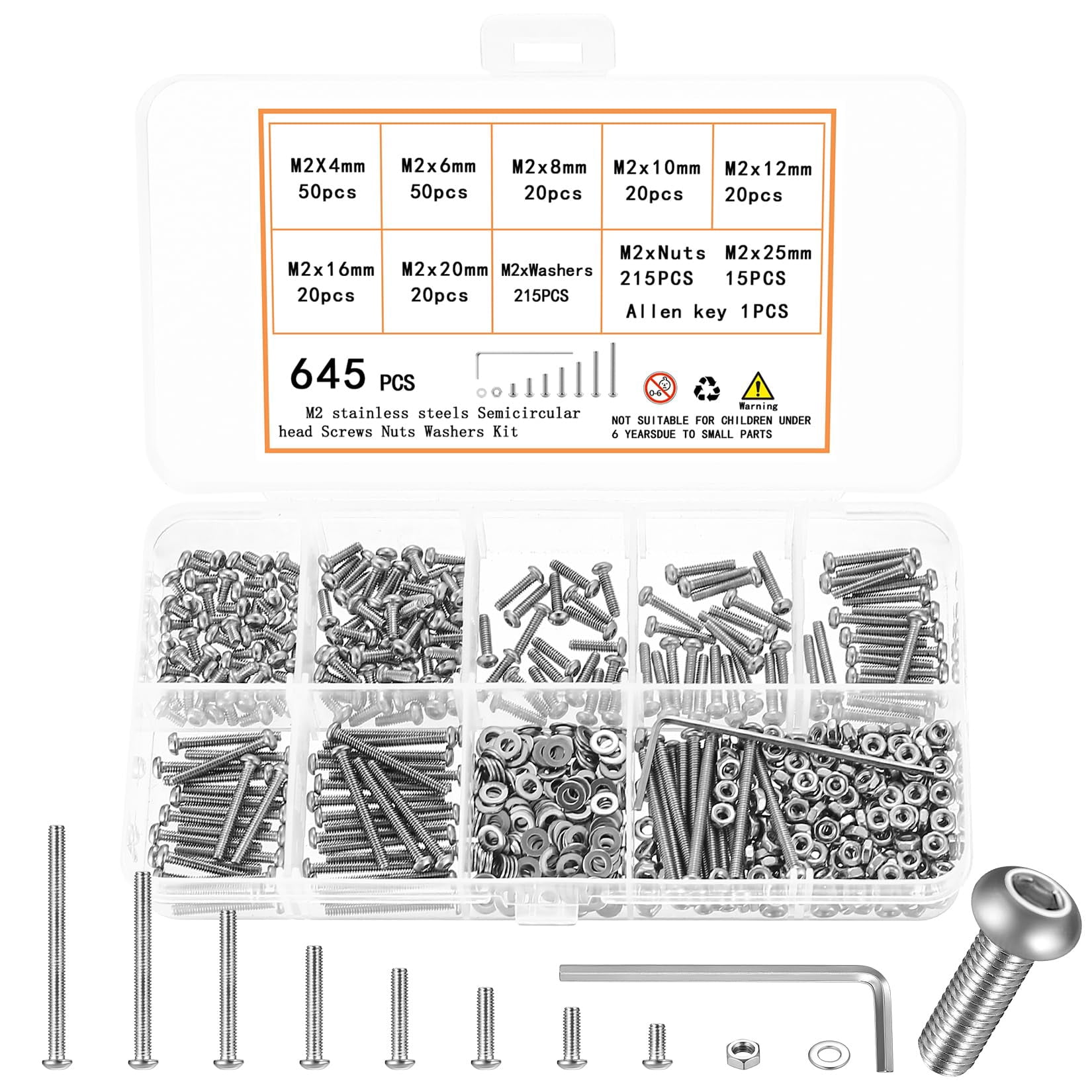 300 Pcs M6 Nuts and Bolts Assortment Kit, Pan Head Machine Screws, Hex ...