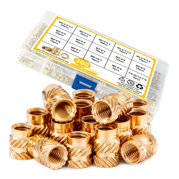 300 Pcs Metric Threaded Inserts 2/2.5/3/4/5/6mm Knurled Female Thread Inserts Brass Embedding