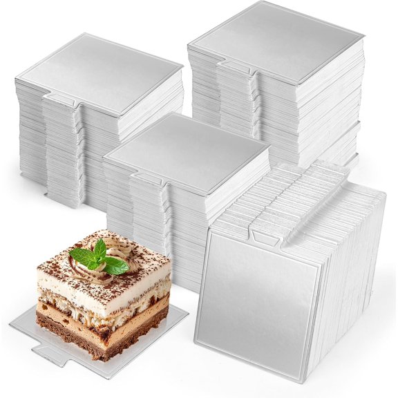 300 Pcs Mini Square Cake Boards, Silver, Disposable, 3.5 x 3.3 Inch, Perfect for Mousse Cakes, Cupcakes, and More