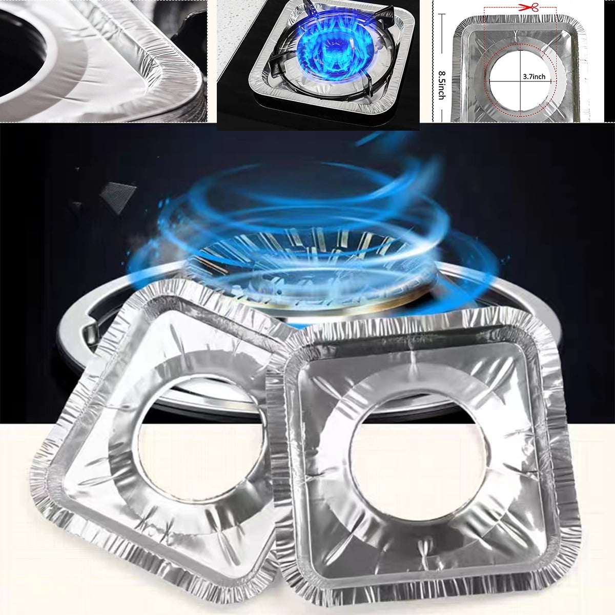 300 Pcs Packed Disposable Gas Burner Liner Square, Aluminum Foil Square Stove Burner Cover, 8.5" Stove Burner Bib Pad, Gas Stovetop Protector