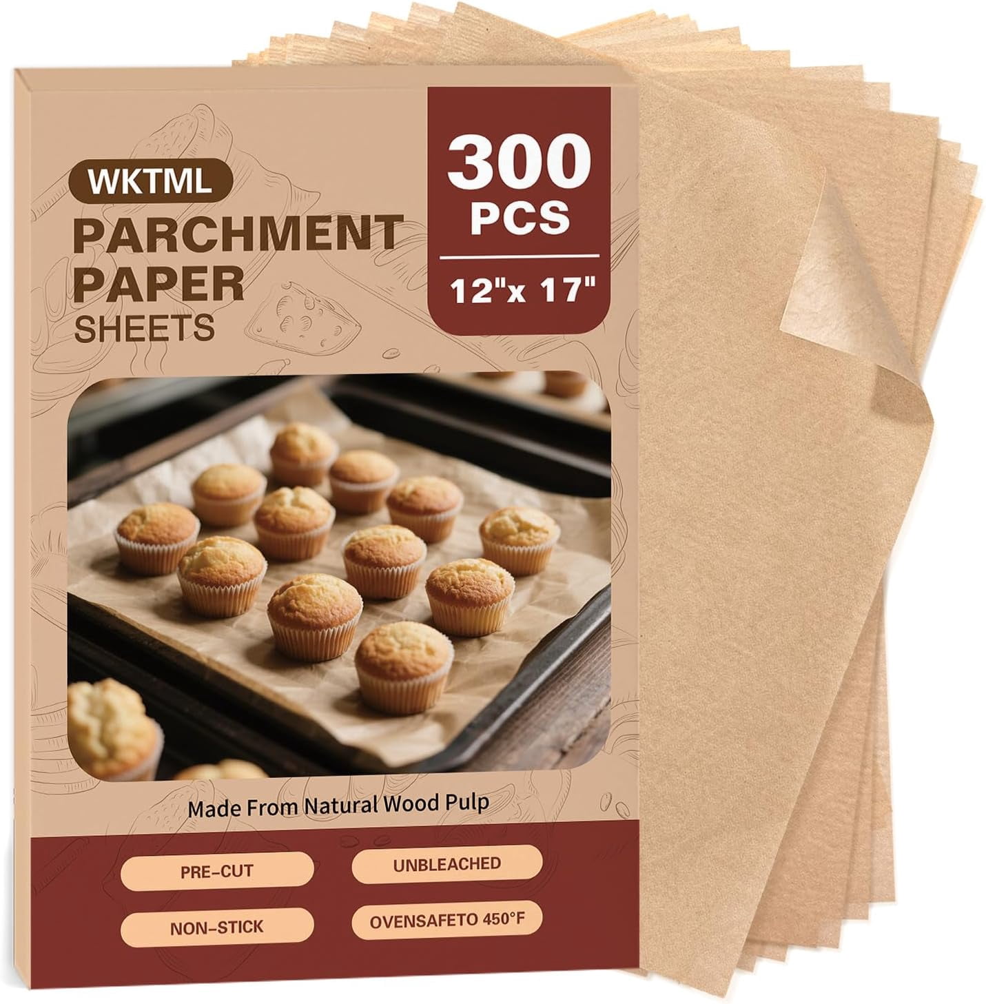 300 Pcs Parchment Paper Sheets, 12x17 Inches Unbleached Baking Paper, Non Stick for Gently Baking, Pre-Cut Half Sheet Parchment Paper for Oven, Air Fryer Liners, Microwave