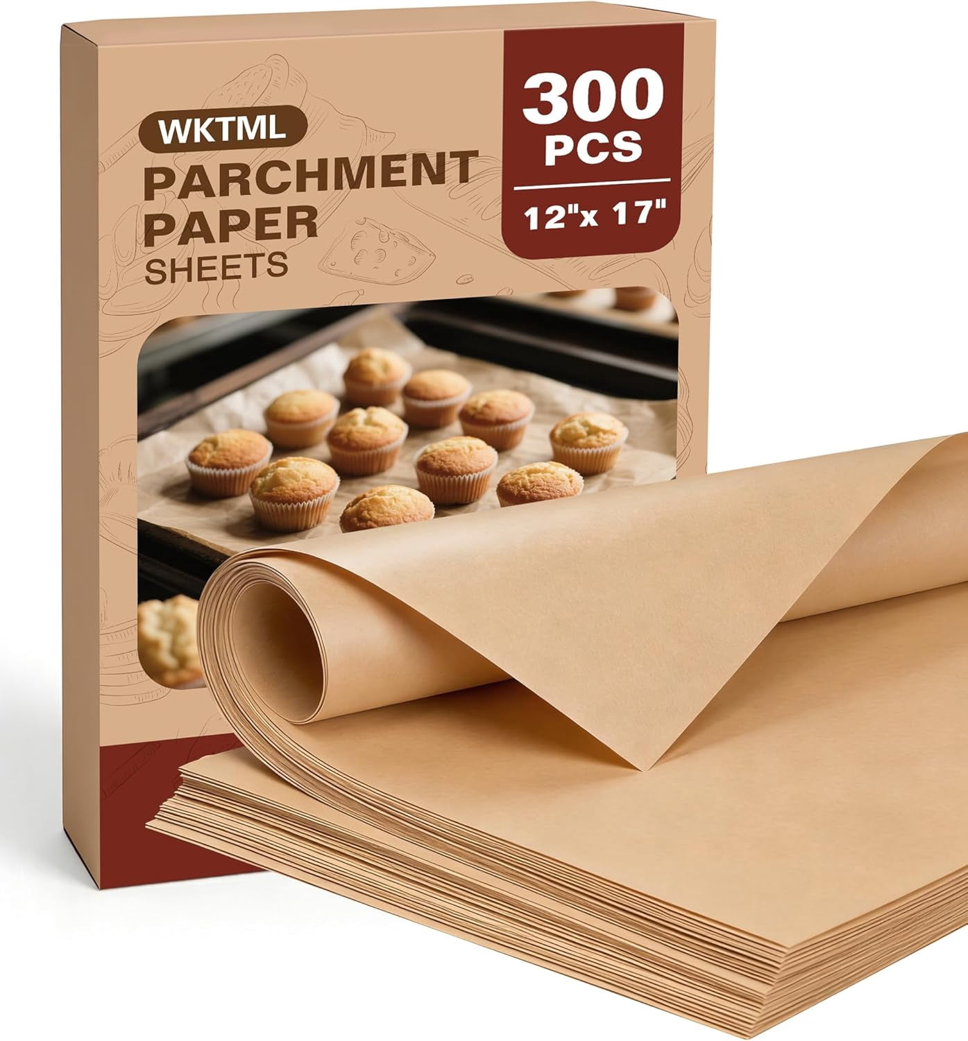 300 Pcs Parchment Paper Sheets, 12x17 Inches Unbleached Baking Paper, Non Stick for Gently Baking, Pre-Cut Half Sheet Parchment Paper for Oven, Air Fryer Liners, Microwave
