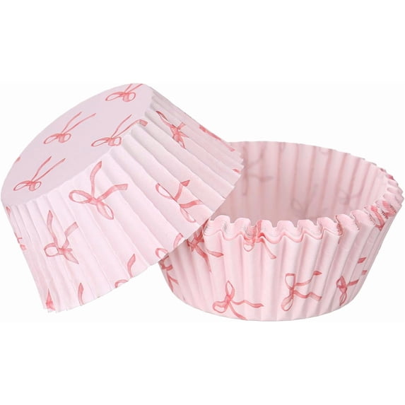 300 Pcs Pink Bow Cupcake Liners Coquette Bow Cupcake Wrappers Baking Cups Baking Standard Liners Holders for Baby Shower Wedding Bachelorette Bridal Showers Birthday Party Decoration