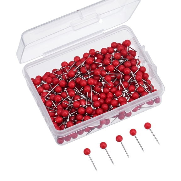 300 Pcs Red Map Tacks Push Pins Small 1/8 Inch Round Ball Heads for Cork Board Bulletin Travel Marking
