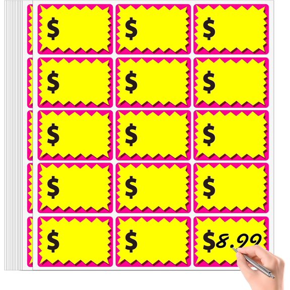 300 Pcs Removable Garage Sale Stickers, Burst Star Adhesive Yard Sale Price Stickers with Space to Write Pricing (2"x3"), Price Tag Rummage Sale Labels for Retail and Market
