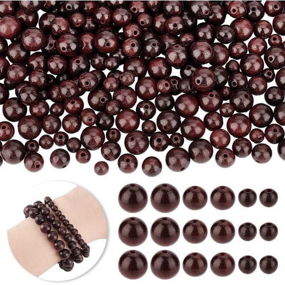 300 Pcs Rosewood Beads 3 Sizes Round Wood Beads Spacer Beads Natural Wood Loose Beads Mala Pray Beads for Tasbih DIY Jewelry Making Crafts Decoration(6mm/8mm/10mm) Red