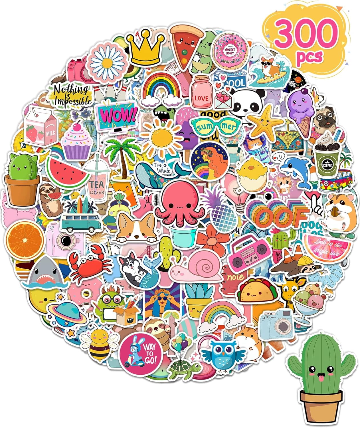 300 Pcs Stickers for Kids, Cute Water Bottle Vinyl Waterproof Laptop ...