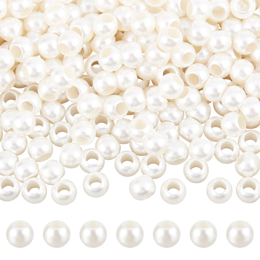 300 Pcs White ABS Faux Pearl Beads Creamy White Big Hole Plastic