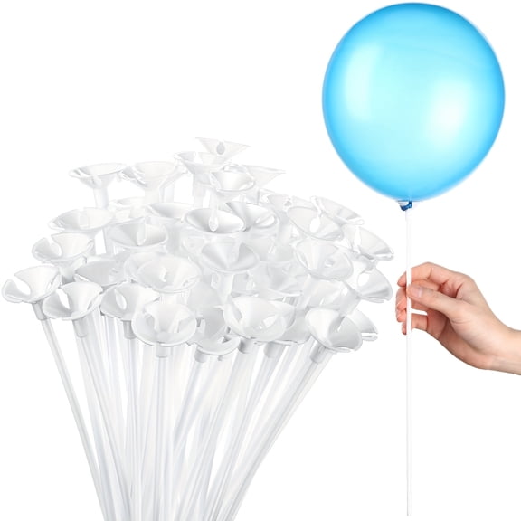300 Pcs White Balloon Sticks with Cups and Bases, Plastic Balloon Holder Stands for Party Decorations,  Celebrations, Weddings, Birthdays and Event Table Centerpieces
