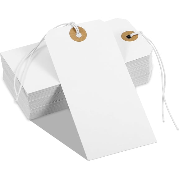 300 Pcs White Hanging Tags with Elastic String Large 4.72" x 2.36" Writable Marking Tags, Reinforced Hole for Gifts, Inventory & Pricing (Premium Cardstock)
