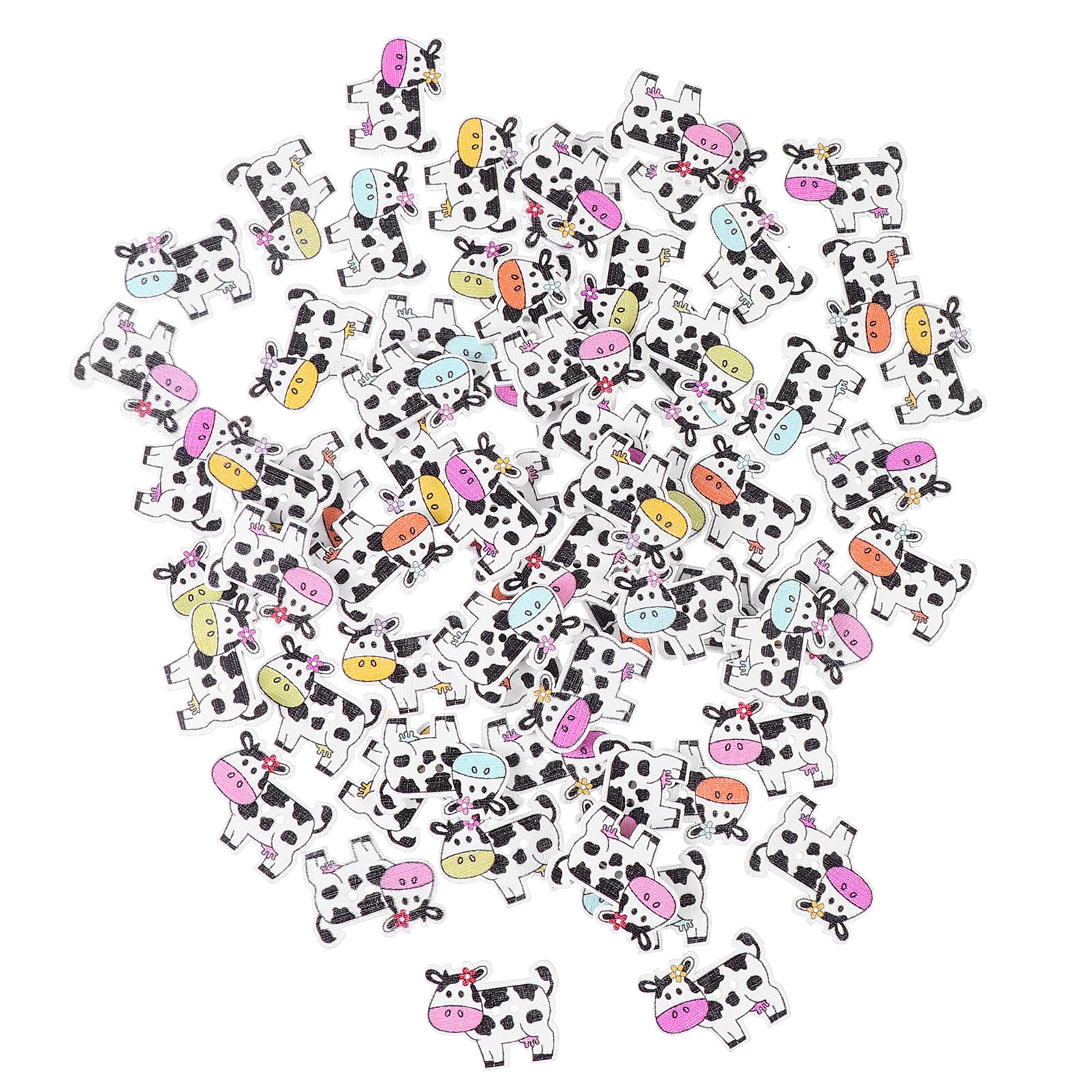 300 Pcs Wooden Craft Buttons Cartoon Cow Animal Buttons 2 Holes Sewing Buttons