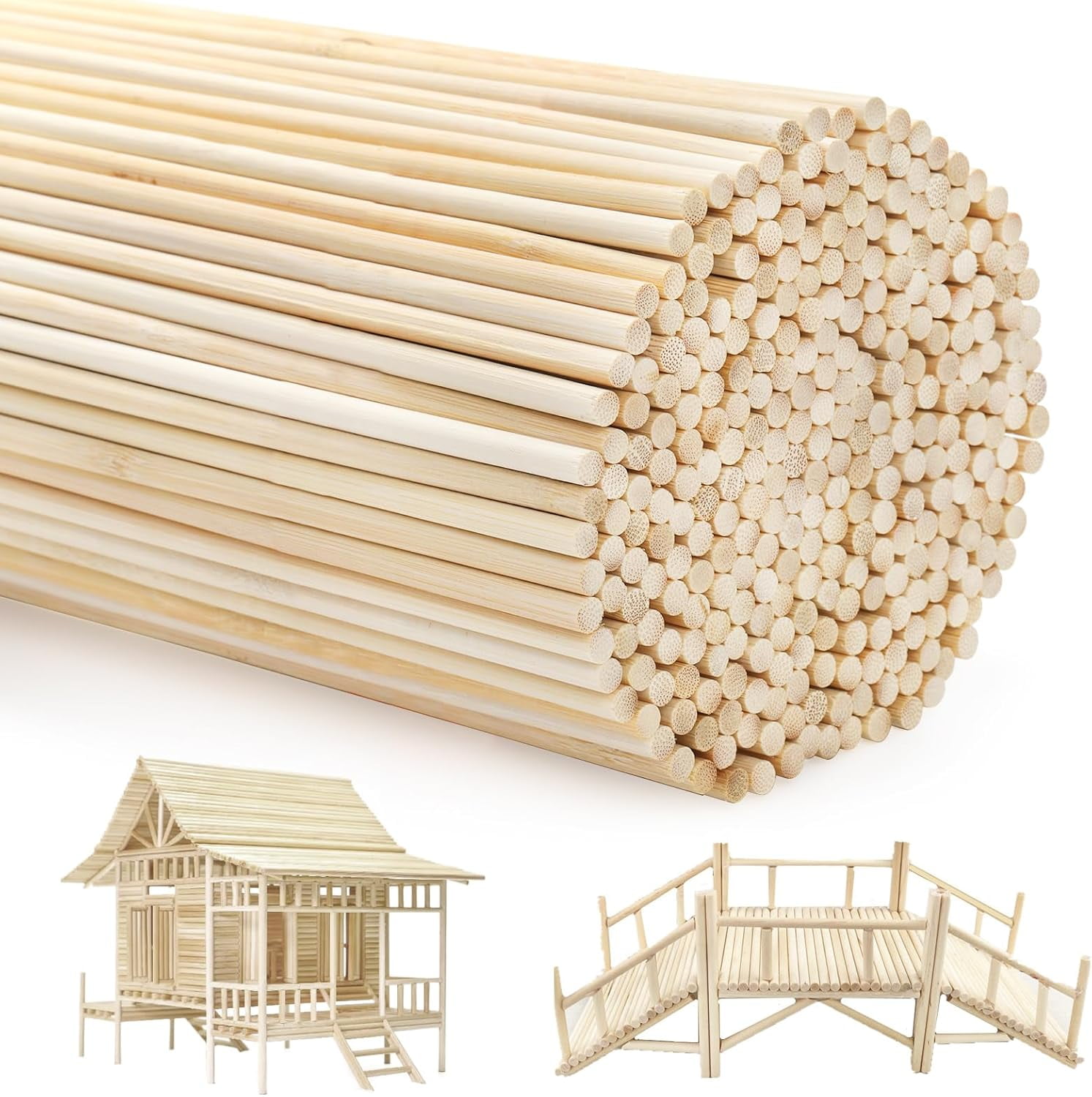 300 Pcs Wooden Dowel Rods, 1/4 x 14 Inch Round Wooden Sticks Craft Sticks, Unfinished Natural Bamboo Sticks for Christmas Gift, Thanksgiving, Crafts Arts and DIYers