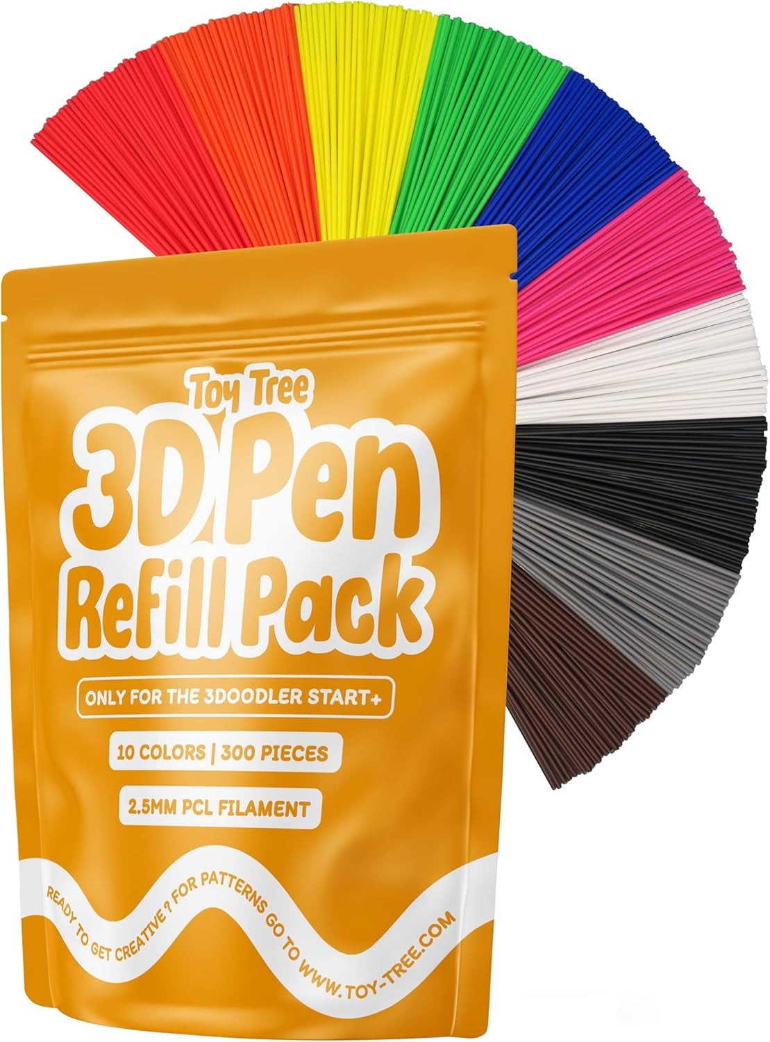 300 Piece 3D Pen Refill Pack | Compatible with The Start+ Only | 10 Vibrant Colors of Safe Low Temperature PCL Filament 2.5mm Thick | Not Compatible with Other 3D Pens