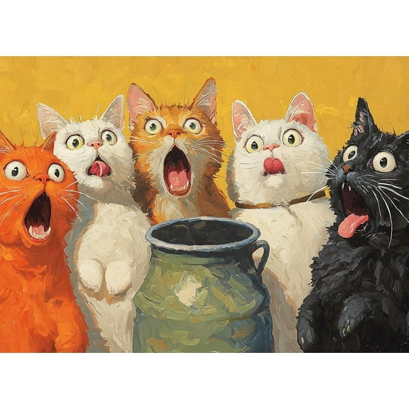 300-Piece Adult Puzzle - Fun Jigsaw Puzzle for Adults Surprised Cats Oil Painting, Challenging Fun Puzzle for Adults, Colorful Cat Art Puzzle, Great Gift Idea