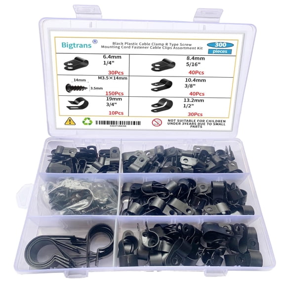Types Orf Rivets 300 Piece Black R Type Plastic Cable Clips Assortment Kit Screw Mount ...