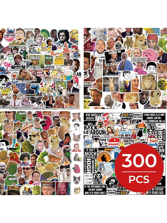 300-Piece Funny Meme Vinyl Sticker Pack, Bulk Stickers for Laptop, Water Bottle, Phone, Car, Luggage, DIY Decal for Teens Adults