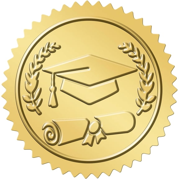 300 Piece Graduation Stickers 2026 Gold Foil Embossed Cap Hat 1.5 Inch Class Self Adhesive Envelope Seal Certificate Card Party