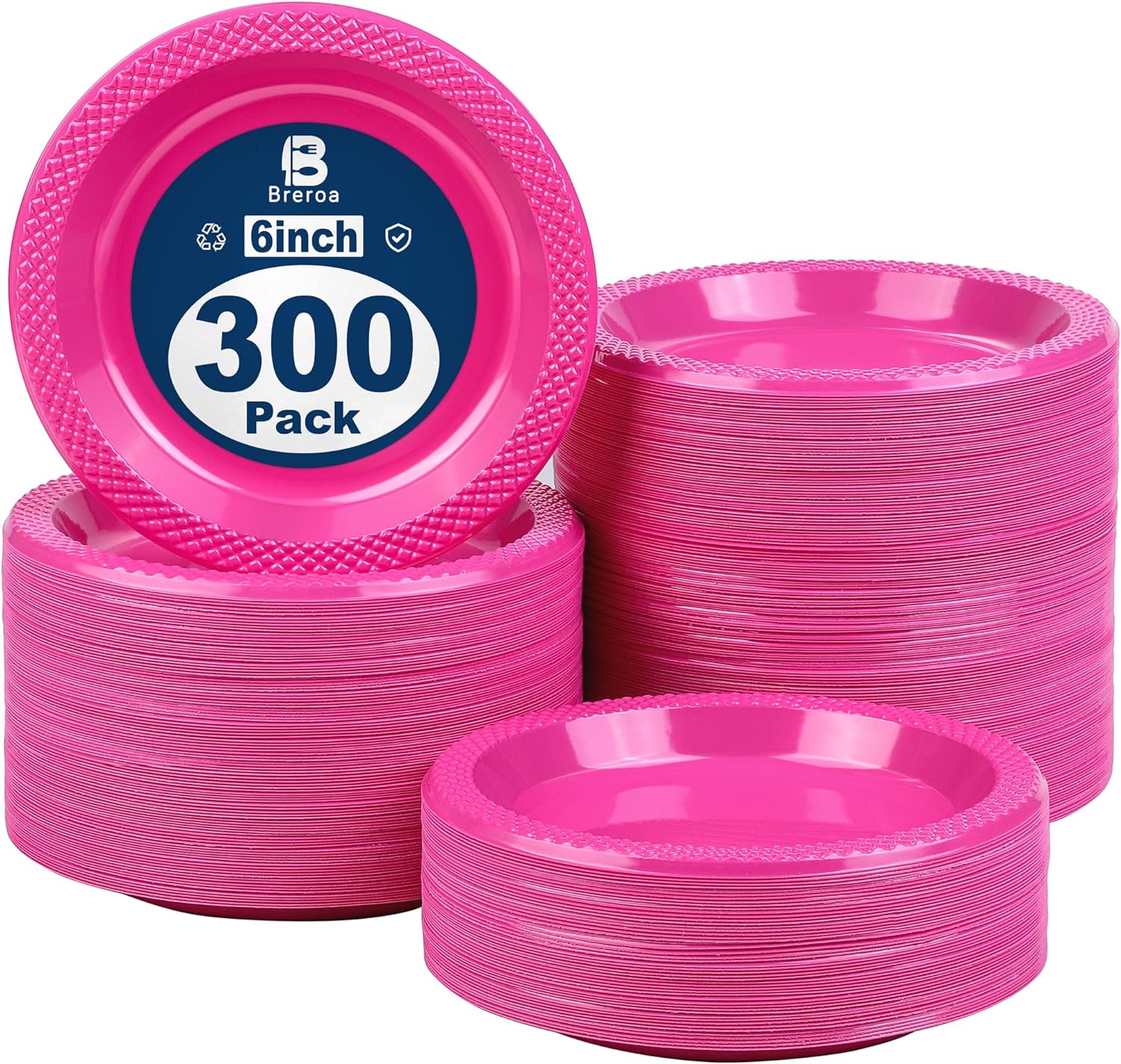 300Piece Hot Pink Plastic Plates 6 Inch Disposable Round Dessert