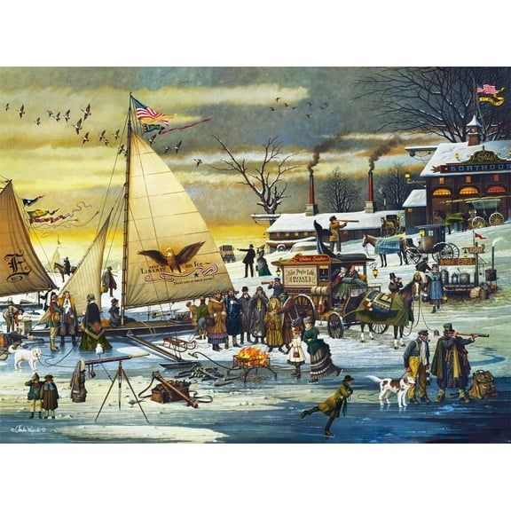 300 Piece Jigsaw Puzzle for Adults Wooden Charles Wysocki The Twilight Before Christmas for Animal Lover's Gift Jigsaw Puzzles Family Puzzle Intellective Educational Gift 300 Pieces