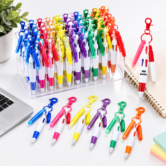 300 Piece Nurse Pen Set with Retractable Ballpoint Pens, Mini Highlighters, and Keychain Clips