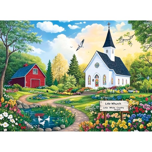300 Piece Puzzles for Adults,Holy Little White Chapel Puzzle for Adults Kids Seniors,Large Piece Fun Puzzle for Kids Ages 8-10 10-12,Challenging Christian Puzzles Perfect for Game Nights,20.5 * 15 in
