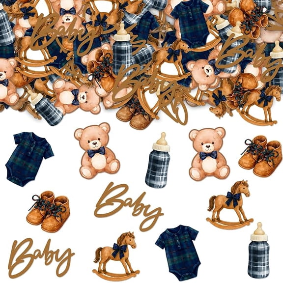 300 Piece Teddy Bear Confetti Tartan Plaid Baby Shower Table Decorations
