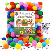 300 Pieces 1 Inch Assorted Pompoms with 100pieces Wiggle Eyes Multicolor Arts and Crafts Pom Poms Balls for Kids DIY Art Creative Crafts Decorations