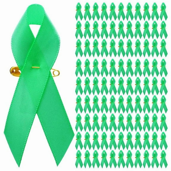 300 Pieces Awareness Ribbon Satin Ribbon Lapel Pins Fabric Ribbons with Safety Pins for Women Men (Green),300 x Charity Ribbon Knot,green