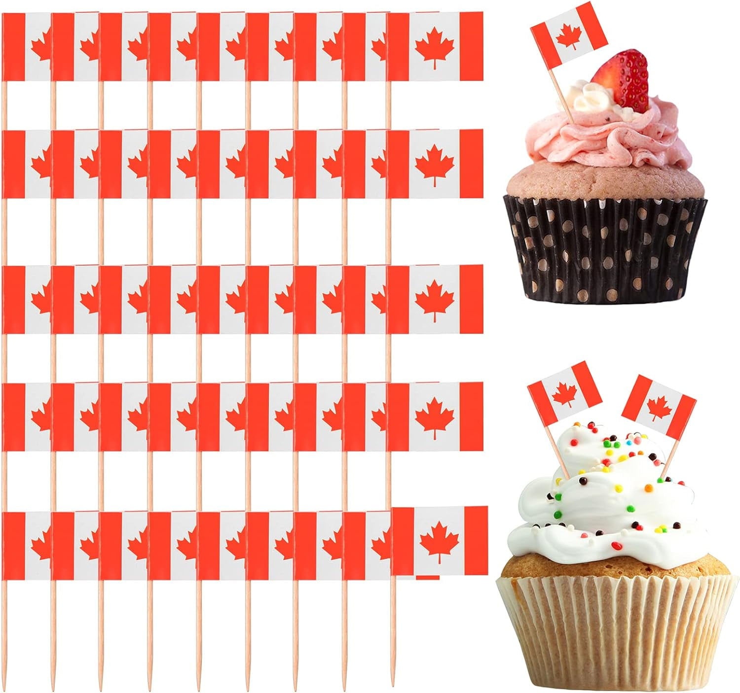 300 Pieces Canada Flag Cupcake Toppers Toothpick Flags Canadian Flags