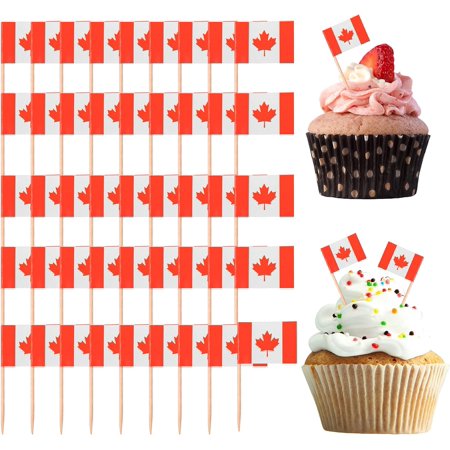 300 Pieces Canada Flag Cupcake Toppers Toothpick Flags Canadian Flags Cupcake Toppers Flag Small Mini Stick Flags Picks Cocktail Sticks for Cupcake Sandwiches Appetizers Cheese Markers