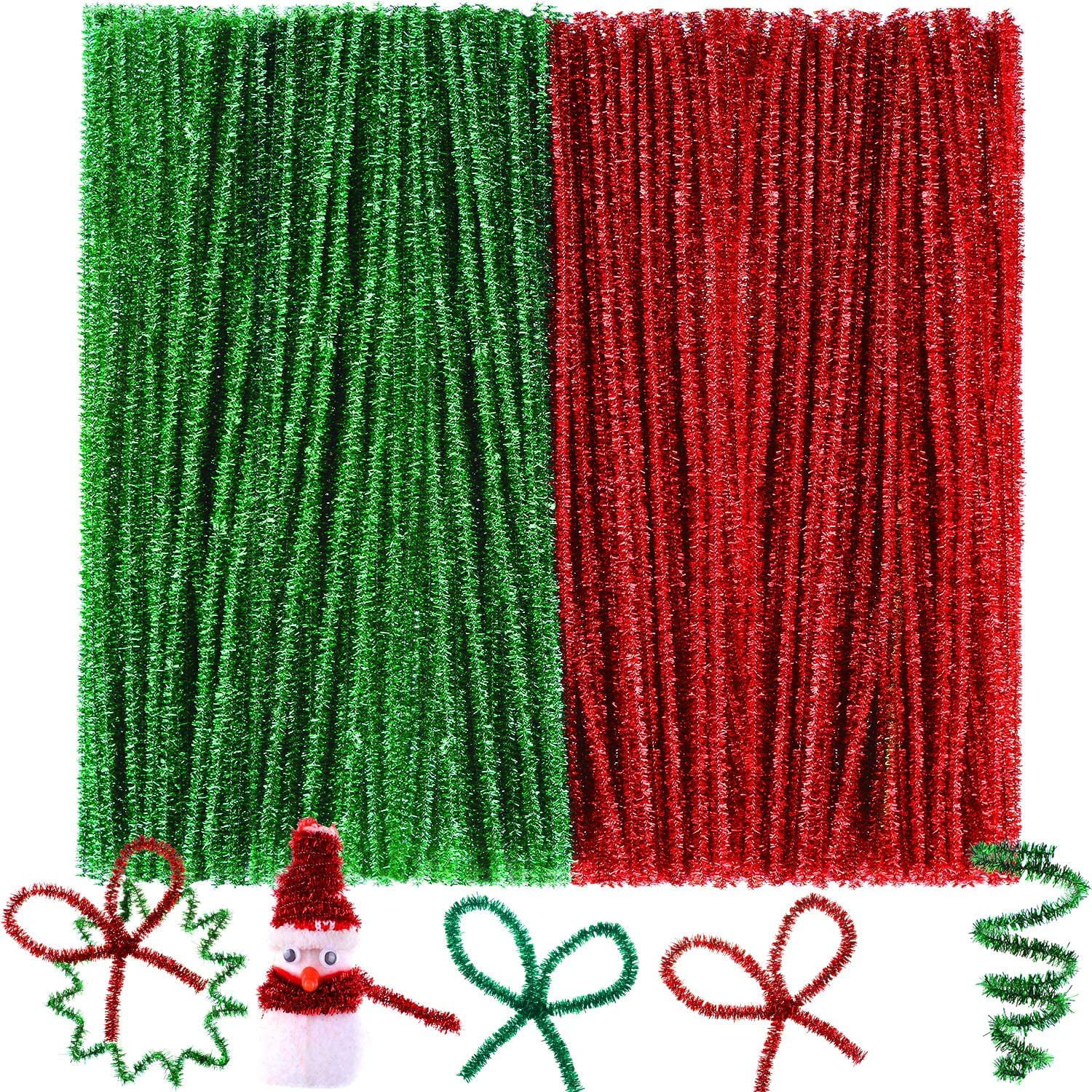 400 Pieces Christmas pipe Cleaners Craft Pipe Cleaners Glitter Chenille  Stems Creative Arts Chenille Stems for DIY Craft Christmas Decoration, 12  Inches (Red, Gold, Silver, Green) 