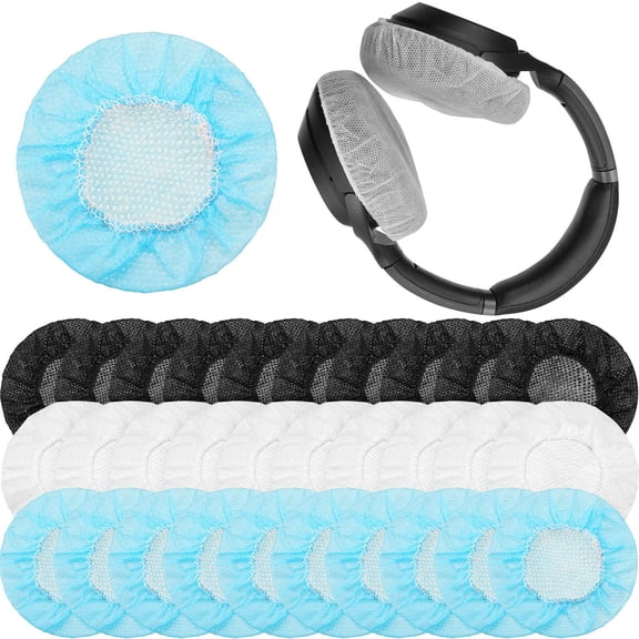 300 Pieces Disposable Headphone Covers Non Woven Sanitary Fabric Headset Earphone Covers for Ear Pad Headphones(L-11 cm,White, Blue, Black)