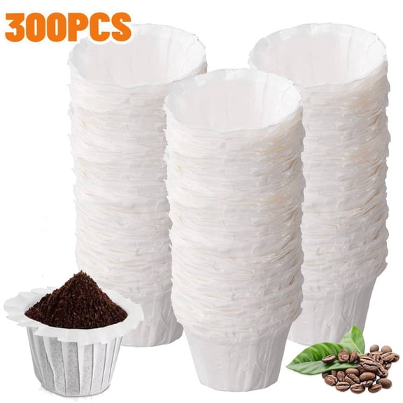 300 Pieces Disposable Paper Coffee Filters, Cup Paper Filters for Keurig Single Brewer Reusable Cups, K-cup Coffee Pods, Fits All Brands Reusable K Cups