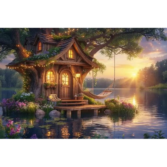300 Pieces Jigsaw Puzzle for Adults, My Summer Treehouse by The Lake Challenging Educational Fun Family Games Preschool Toys Wooden Puzzles Home Decor Gifts