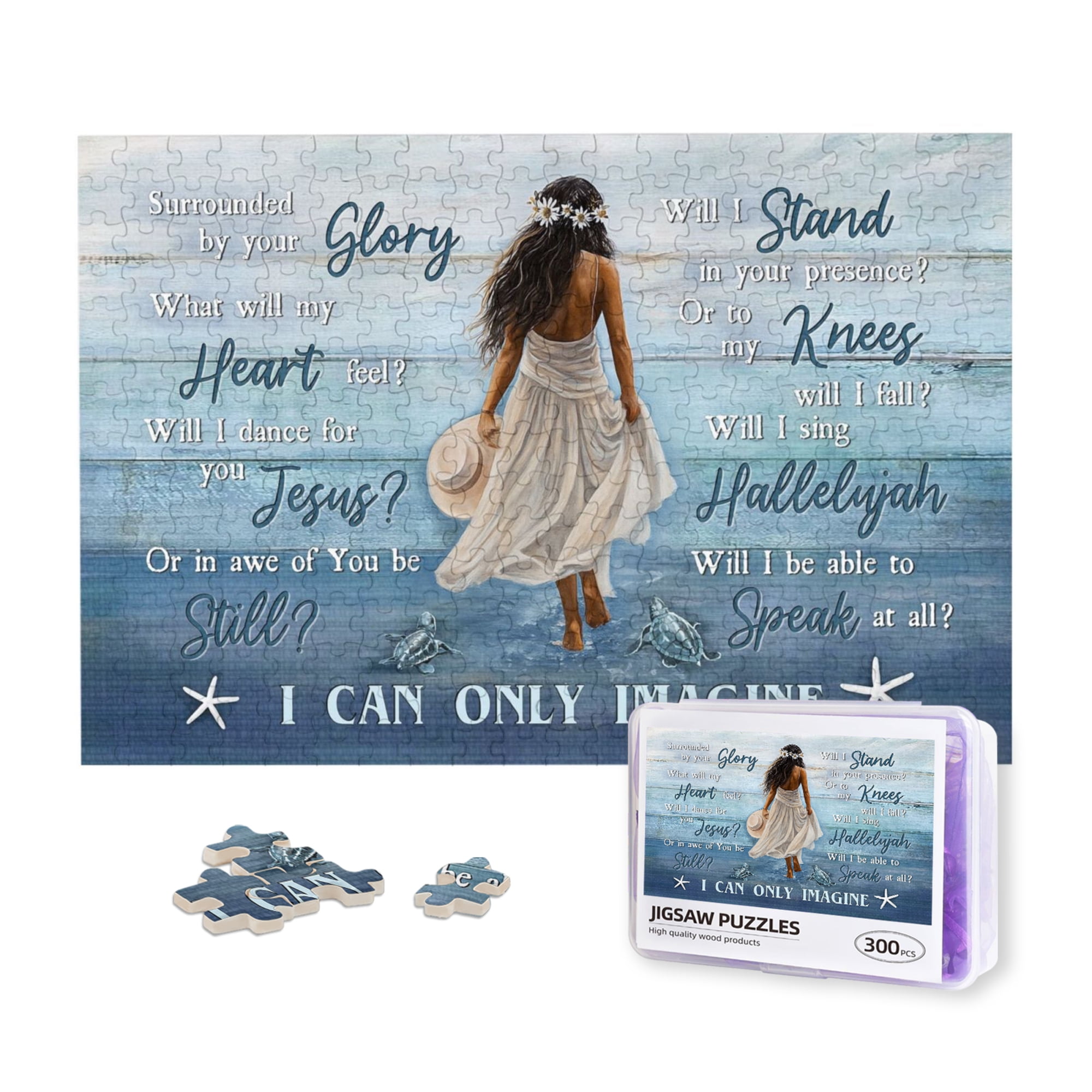 300 Pieces Jigsaw Puzzles for Adults African Woman - Black Women Beach Walking I Can Only Imagine Motivational Puzzles - Fun Family Game