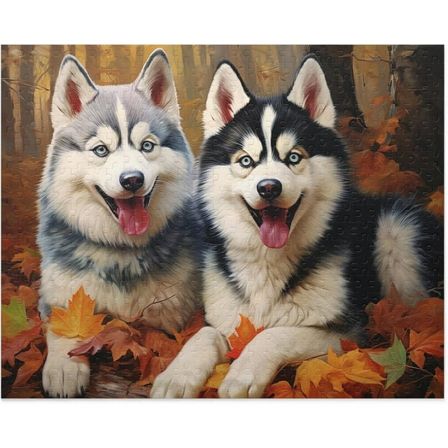 300 Pieces Jigsaw Puzzles for Adults Teens Dogs in Forest Huskies in