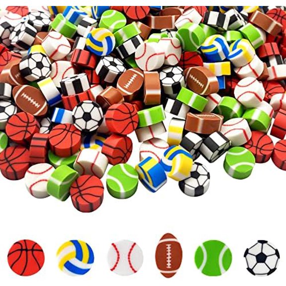 300 Pieces Sports Ball Pattern Mini Erasers Assortment Novelty Pencil Erasers Bulk for Rewards Prizes Gift Filler
