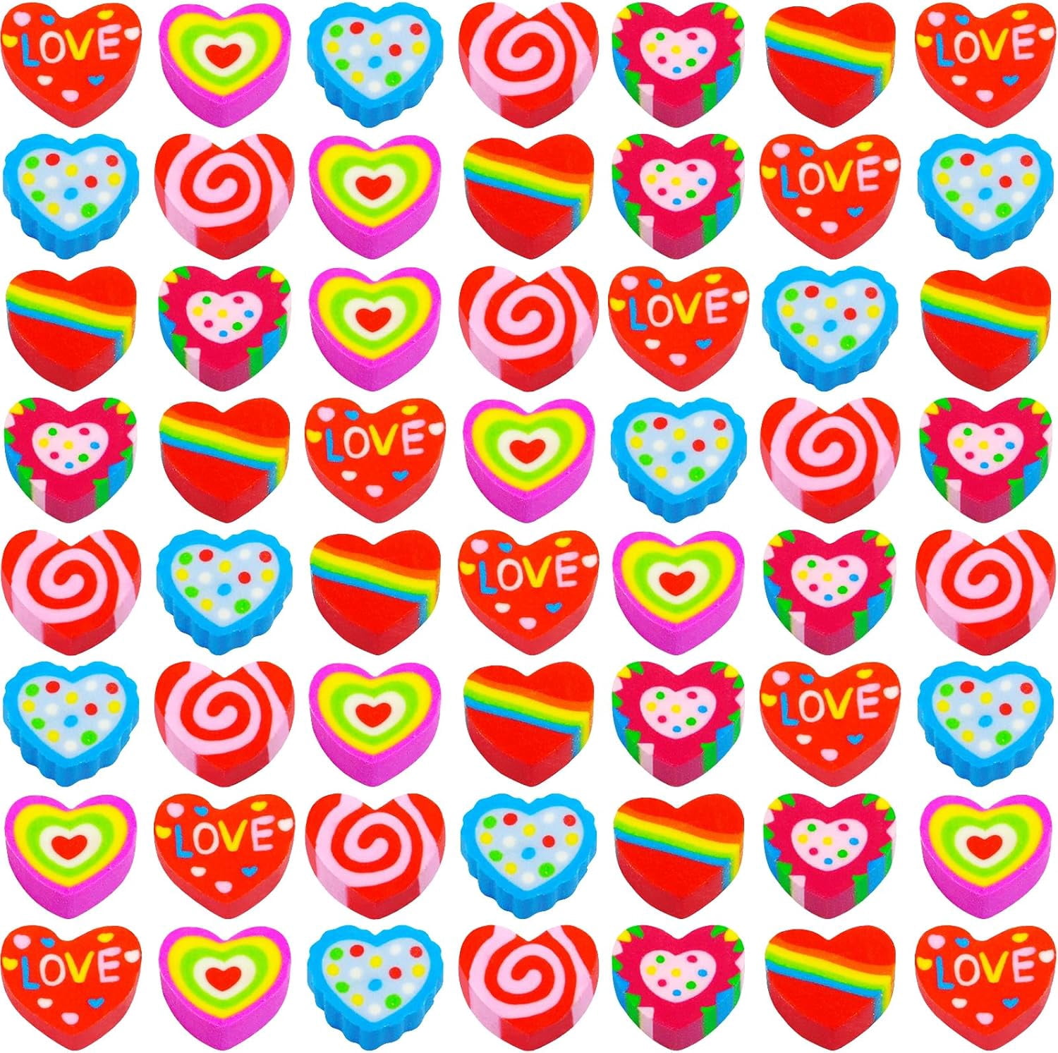 300 Pieces Valentine Heart Mini Erasers Assortment Fun Tiny Novelty Pencil Erasers Bulk for Valentine Day Party Favor