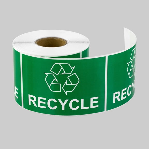 300 Recycling  - 3 x 2 inch, Rectangle - Recycle  for Trash Cans, Garbage Containers, Recycling Bin Labels s [Green] - 1 Roll of 300 Labels