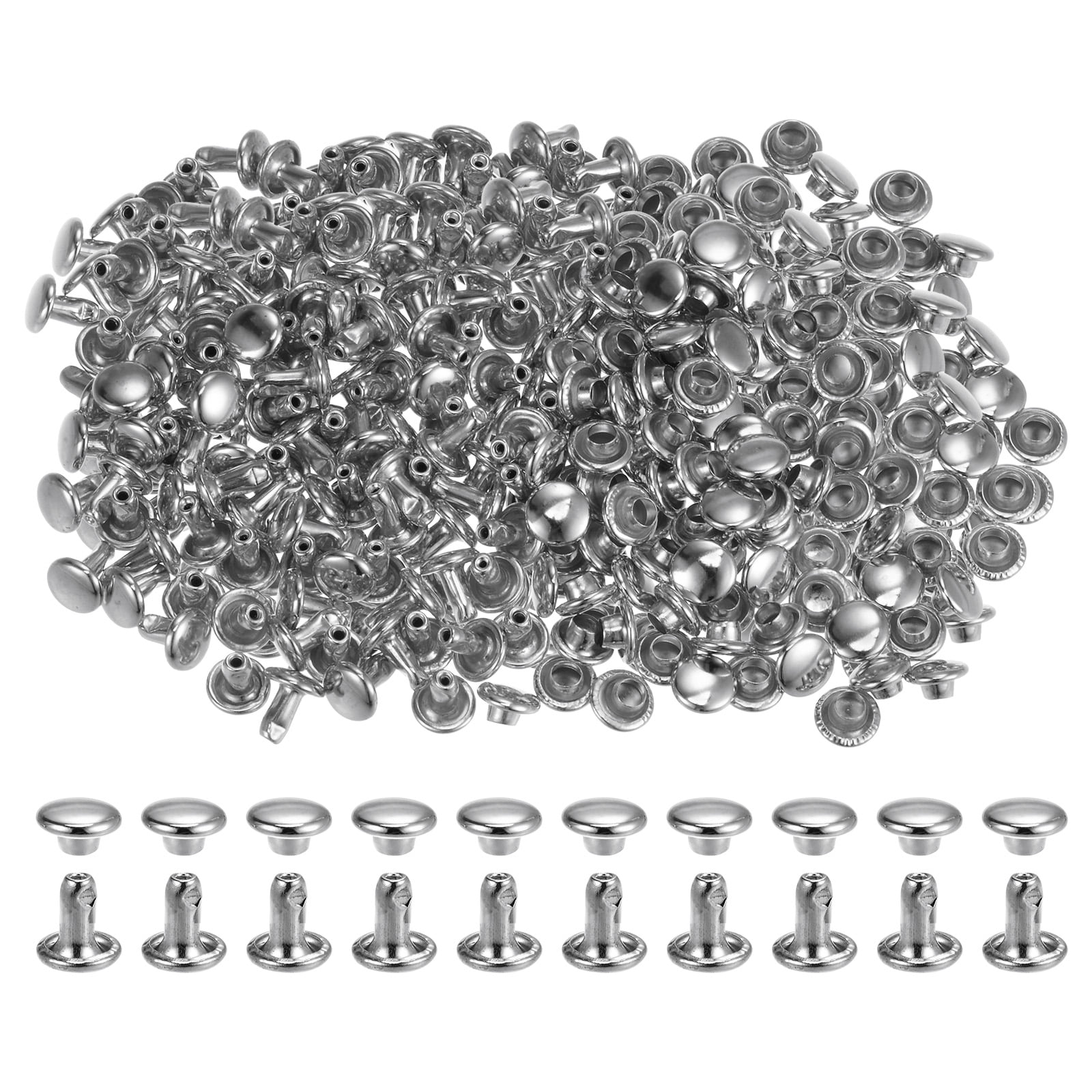 300 Sets Leather Rivets 6 x 6mm Metal for Leathercraft, Silver Tone ...