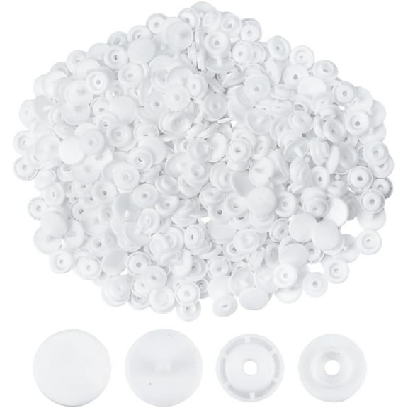300 Sets Plastic Snaps 0.45 Inch T5 Glossy Round Resin Plastic Buttons White No-Sew Buttons for Cloth Crafts DIY White
