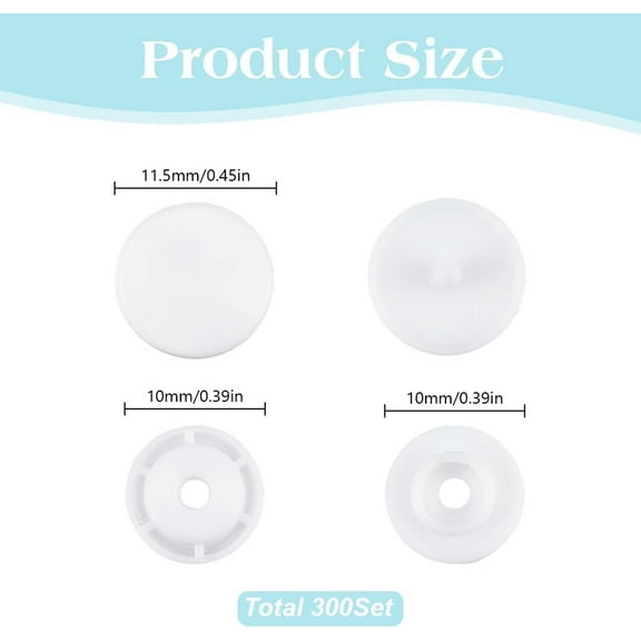 300 Sets Plastic Snaps 0.45 Inch T5 Glossy Round Resin Plastic Buttons White No-Sew Buttons for Cloth Crafts DIY