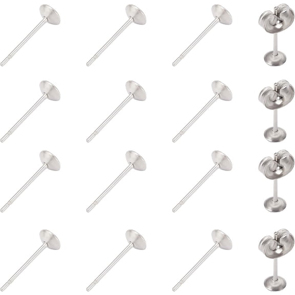 300 Sets Stainless Steel Stud Earring Settings Flat Blank Peg Stud Earring Fit for 3mm Rhinestone with Butterfly Earring Backs