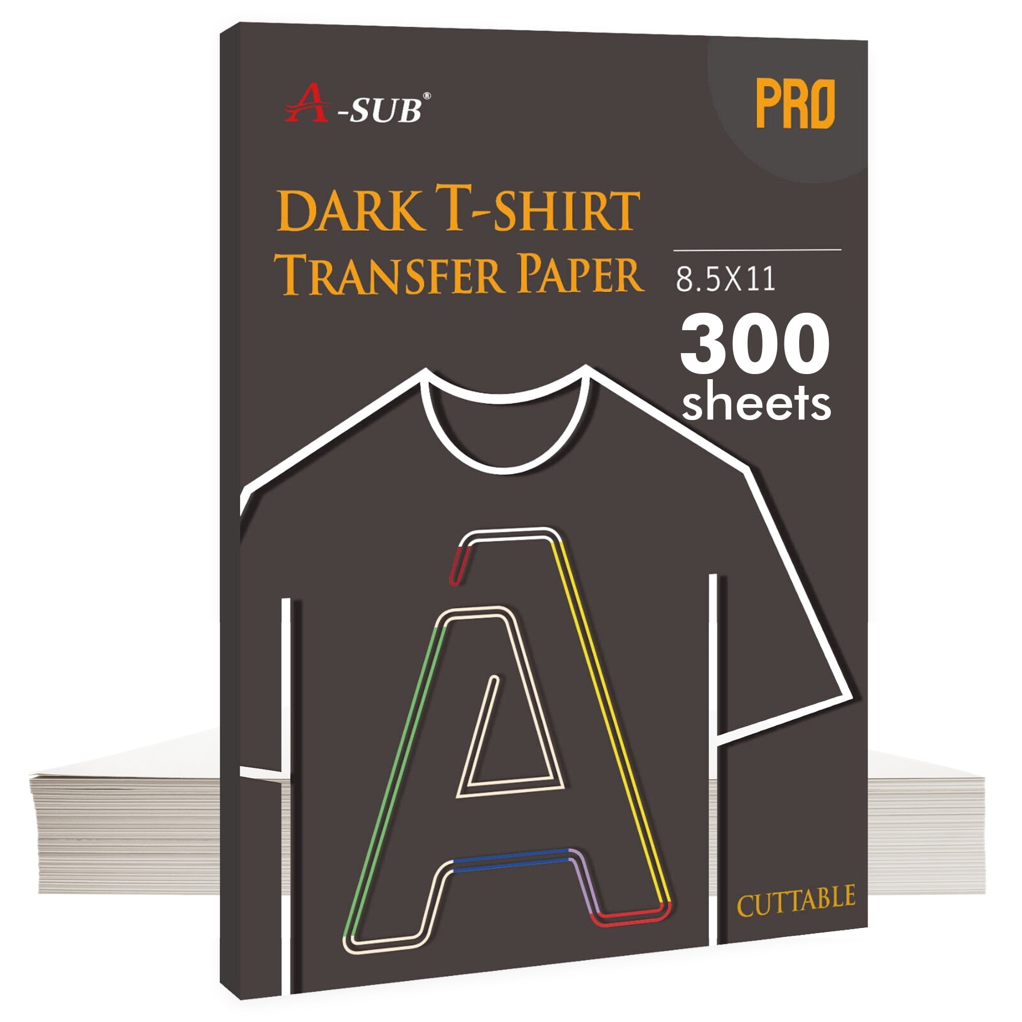 300 Sheets Bulk A-SUB PRO Dark T-shirt Transfer Paper 8.5x11, Transfer  Paper for Dark Fabrics, Printable Heat Transfer Vinyl for Dark/Black Cotton